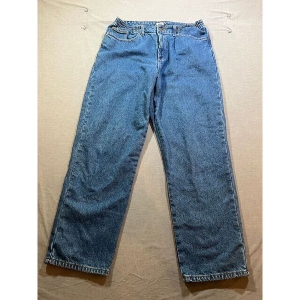 L.L.Bean Insulated Pants‎ Womens 16 Blue Denim Belted Pocketed 34x29